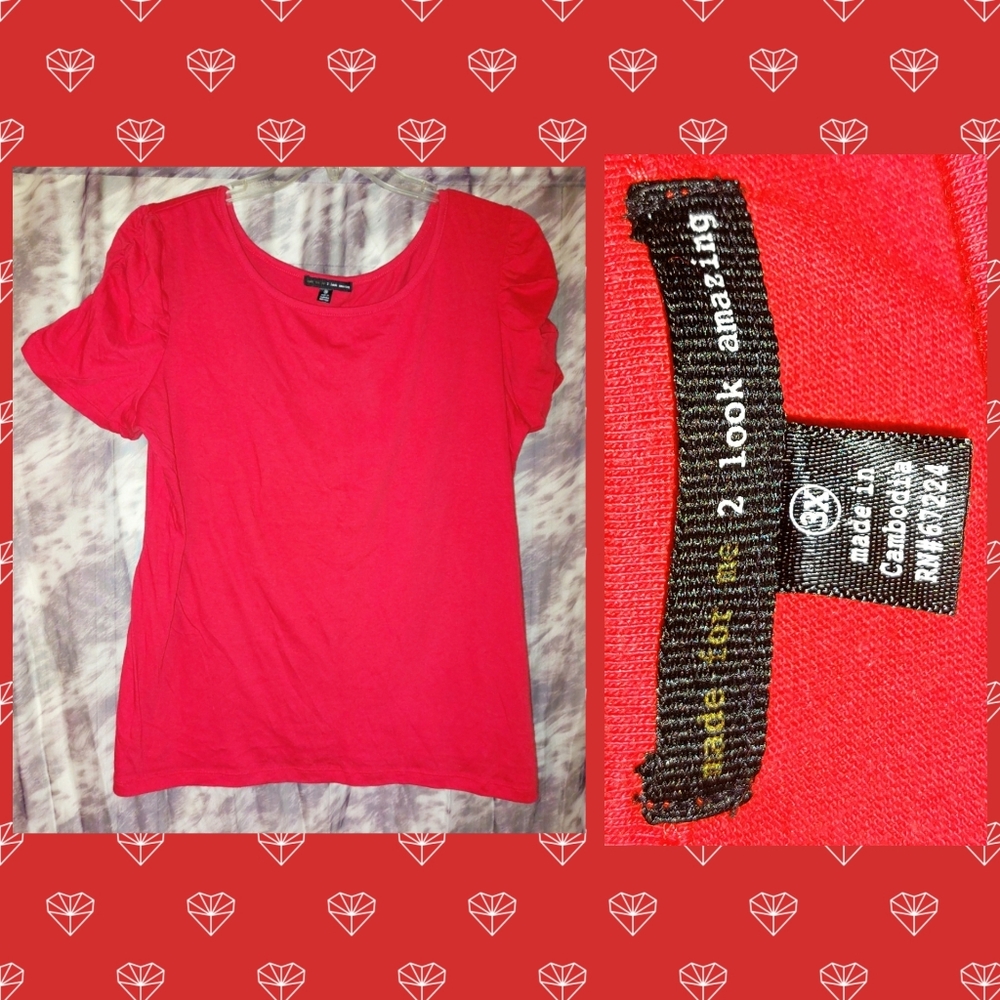 Made For Me 2 Look Amazing Red Soft Knit Top w/Ruched Raglan Slvs Sz Jrs Plus 3X